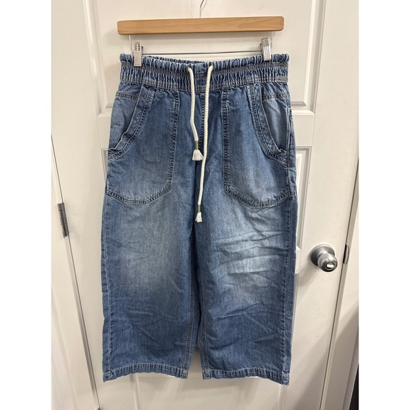 Free People Denim - We The Free People Denim Gaucho Pants XS Blue Smocked Waist Wide Leg Crop Jeans